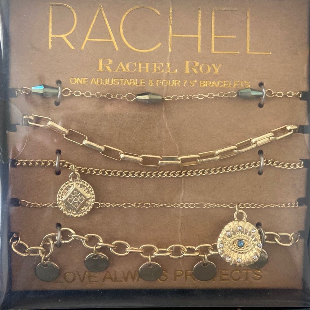 Rachel Roy 5 Piece Love Always Protects Bracelet Set NWT with box